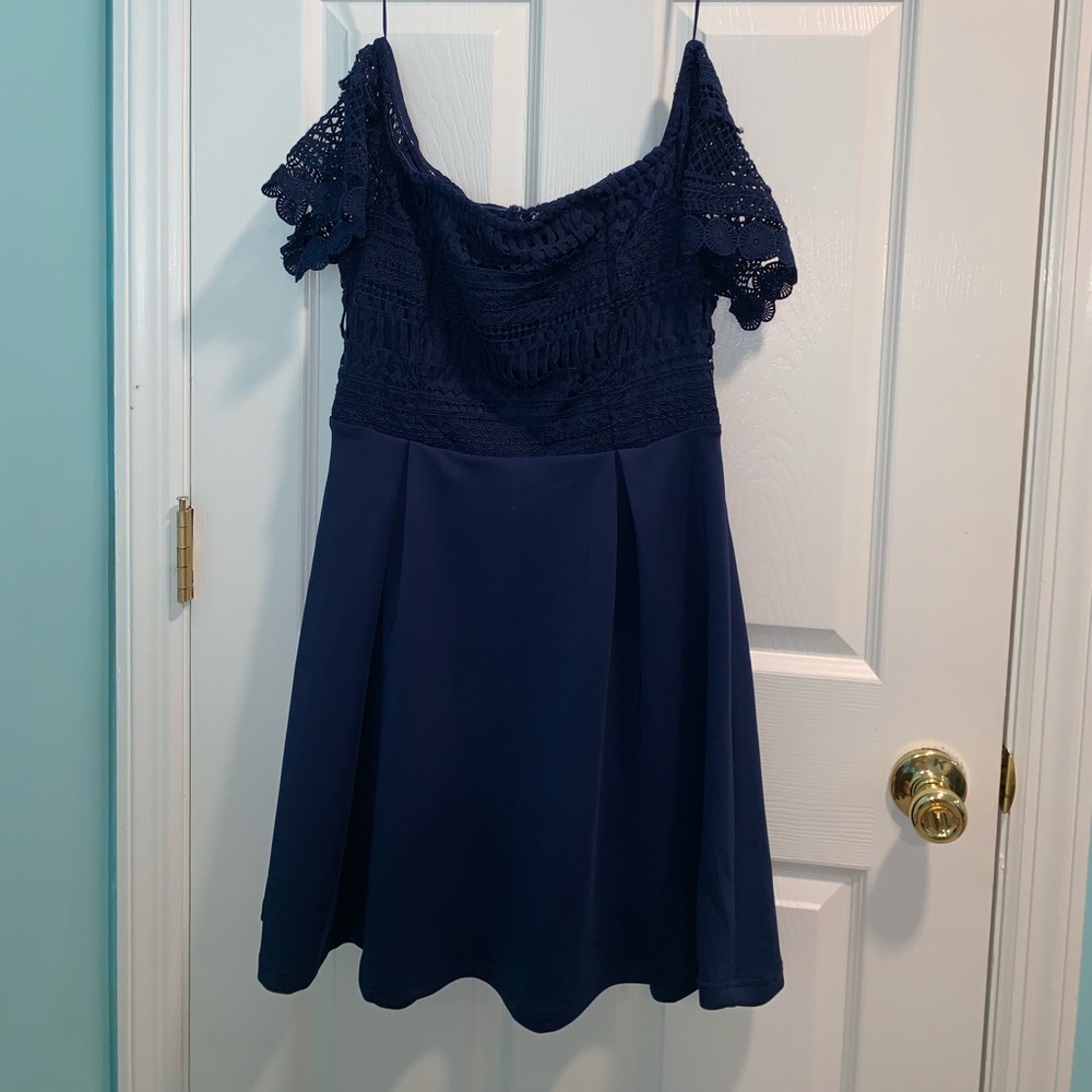 Off the shoulder navy blue dress